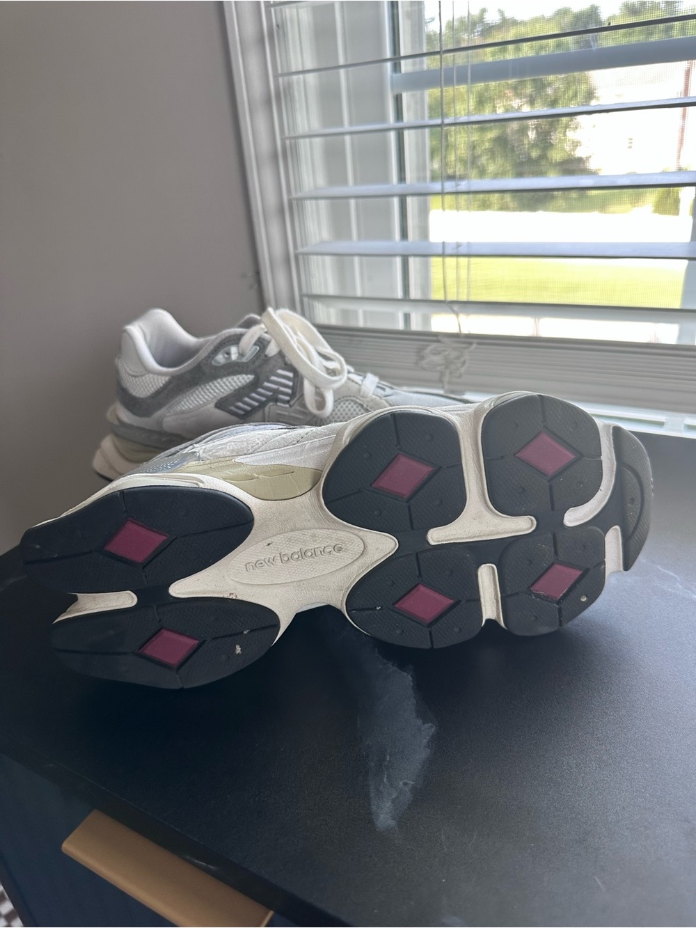 $125 OBO - New Balance women’s White Gray 9060 Sneakers with Subtle Maroon Accen - Picture 4 of 5